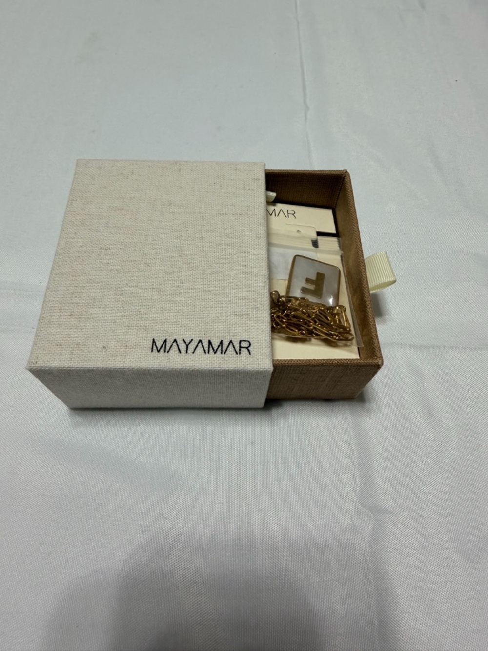 Gold Initial 'F' Mother-of-Pearl Pendant Necklace - Picture 4 of 4